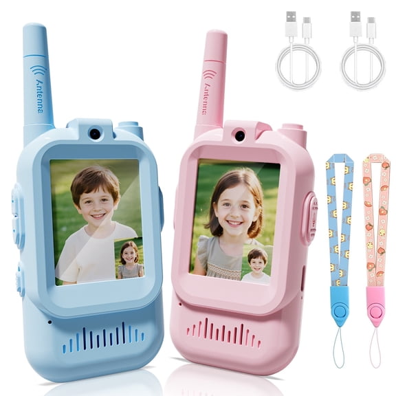 JoyStone 2 Pack Rechargeable Walkie Talkies for Kids with Camera, Voice Changer, Lanyards & USB Cable, Indoor Outdoor Camping Toys Christmas Birthday Gifts for Boys Girls Ages 3-12