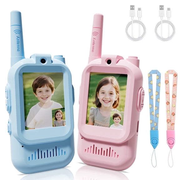 JoyStone 2 Pack Rechargeable Walkie Talkies for Kids with Camera, Voice Changer, Lanyards & USB Cable, Indoor Outdoor Camping Toys Christmas Birthday Gifts for Boys Girls Ages 3-12