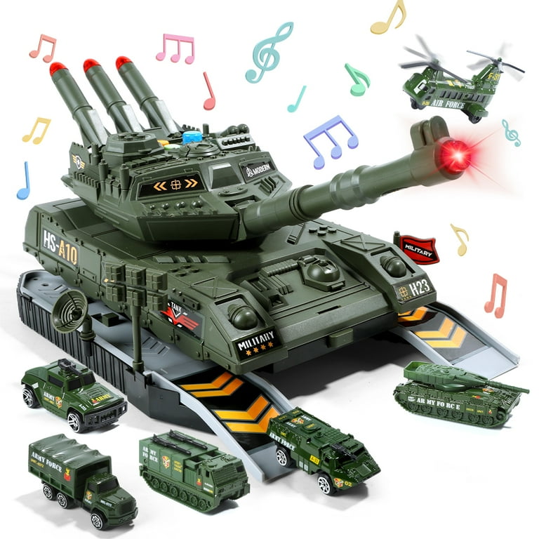 JoyStone Military Vehicles Sets Battle Tank Toy with Realistic Light and Sound 6 Pack Mini Alloy Die Cast Army Cars Great Gift for Kids and Toddlers