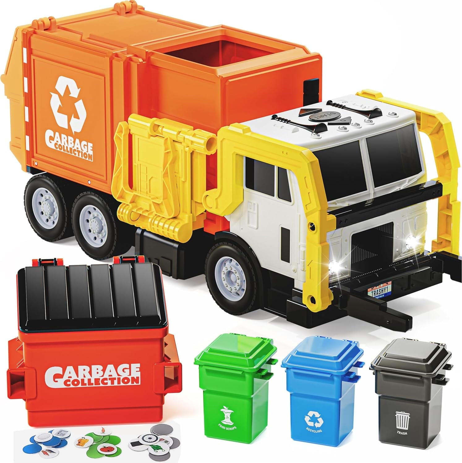 JoyStone Large Friction Powered Garbage Truck Toy Set, Includes Dumpster