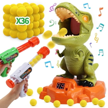 JoyStone Moveable Dinosaur Shooting Game Toy for Kids, Shooting Target with 2 Pump Blasters, 36 Foam Balls and LCD Score Record