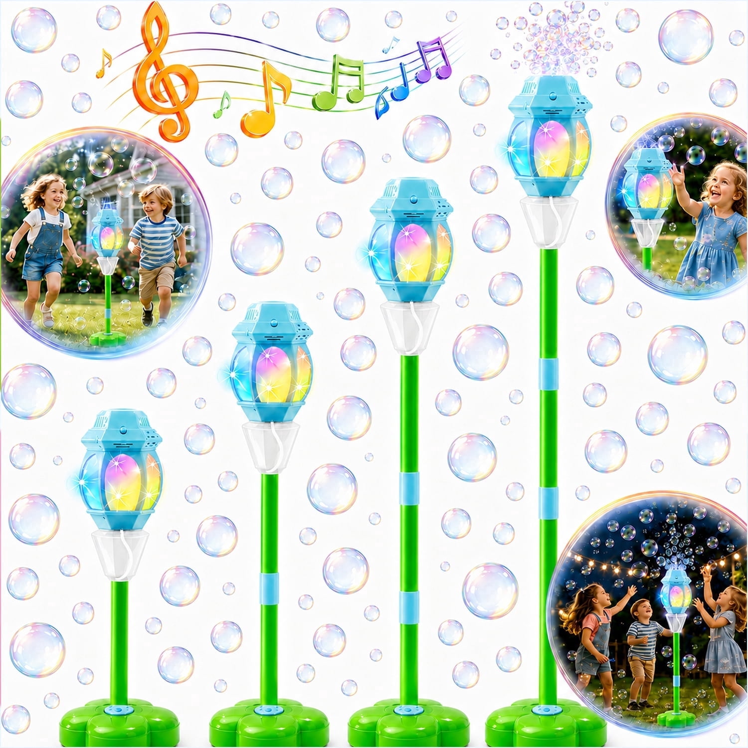 JoyStone JoyStone Outdoor Bubble Machine for Kids with Lights & Music, Street Lamp Style Bubble Blower with 4 Adjustable Heights, Red