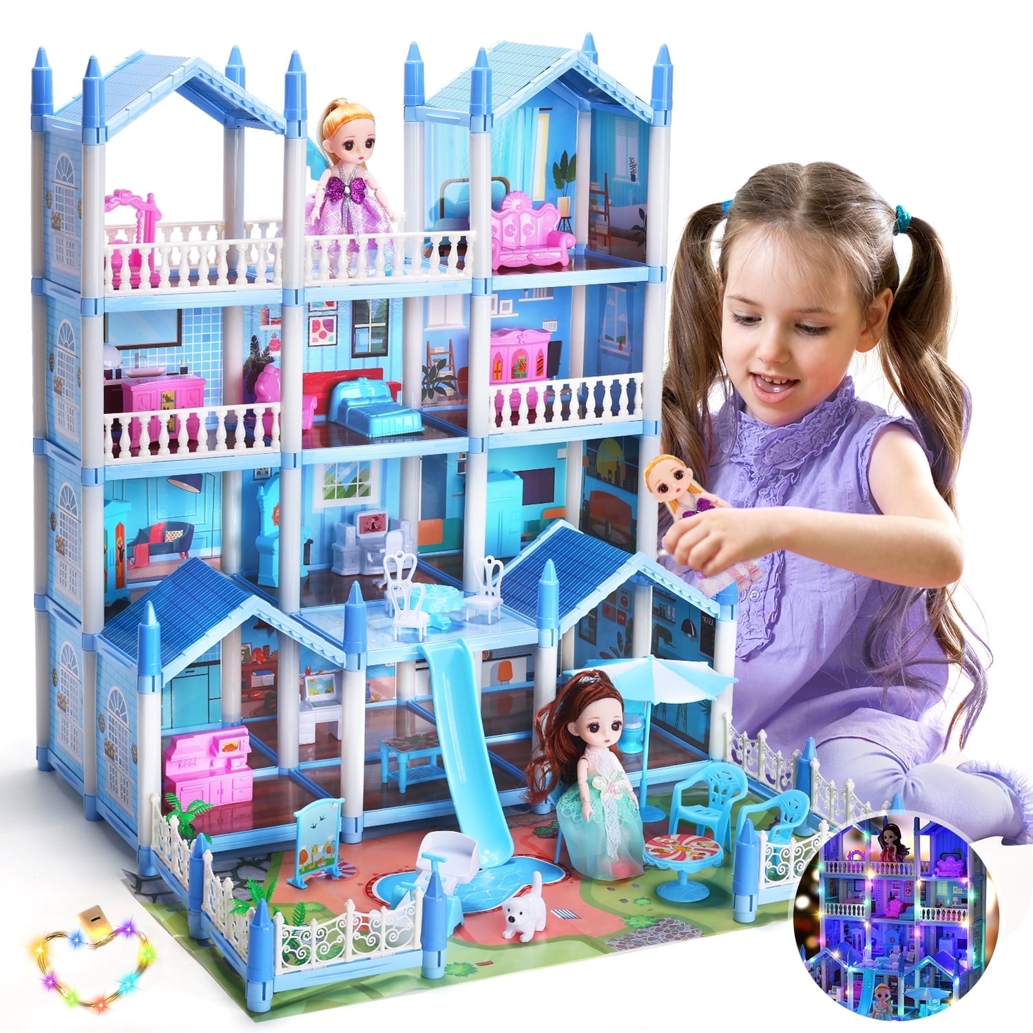 JoyStone Play Dollhouse with Doll Toy Figures, 14 Rooms