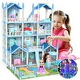 thumbnail image 1 of JoyStone Play Dollhouse with Doll Toy Figures, 14 Rooms Furniture and Colorful Lights, Creative Doll House Gift for Girls Ages 3+, Assemble Required, Blue, 1 of 11