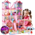 thumbnail image 1 of JoyStone Play Dollhouse with Doll Toy Figures, 14 Rooms Furniture and Colorful Lights, Creative Doll House Gift for Girls Ages 3+, Assemble Required, Pink, 1 of 15