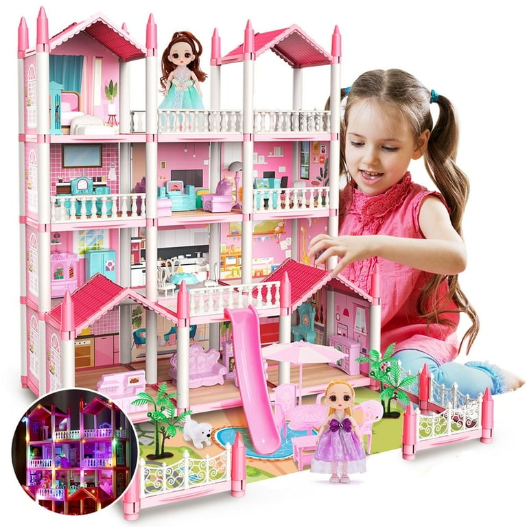 JoyStone Play Dollhouse with Doll Toy Figures, 14 Rooms Furniture