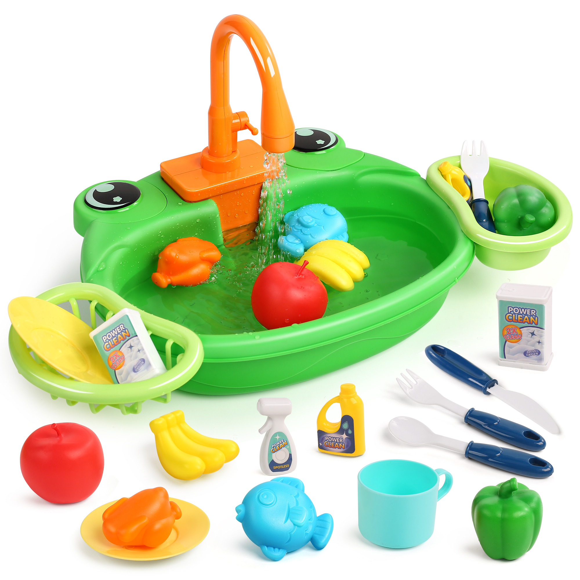 SPLASHFUN Washup Kitchen Sink Play Set with Running Water Pretend Play Kitchen Toy Set with