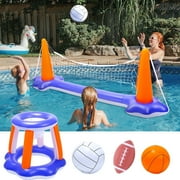 JoyStone Inflatable Pool Toys, 2-in-1 Swimming Pool Basketball & Volleyball Sets, Floating Basketball Hoop and Water Football, Summer Pool Game for Kids and Adults