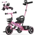 thumbnail image 1 of JoyStone 2-in-1 Toddler Tricycle for Ages 1-4 Years, Kids Trike Toddler Bike with Removable Push Handle, Adjustable Seat & Basket, Pink, 1 of 11