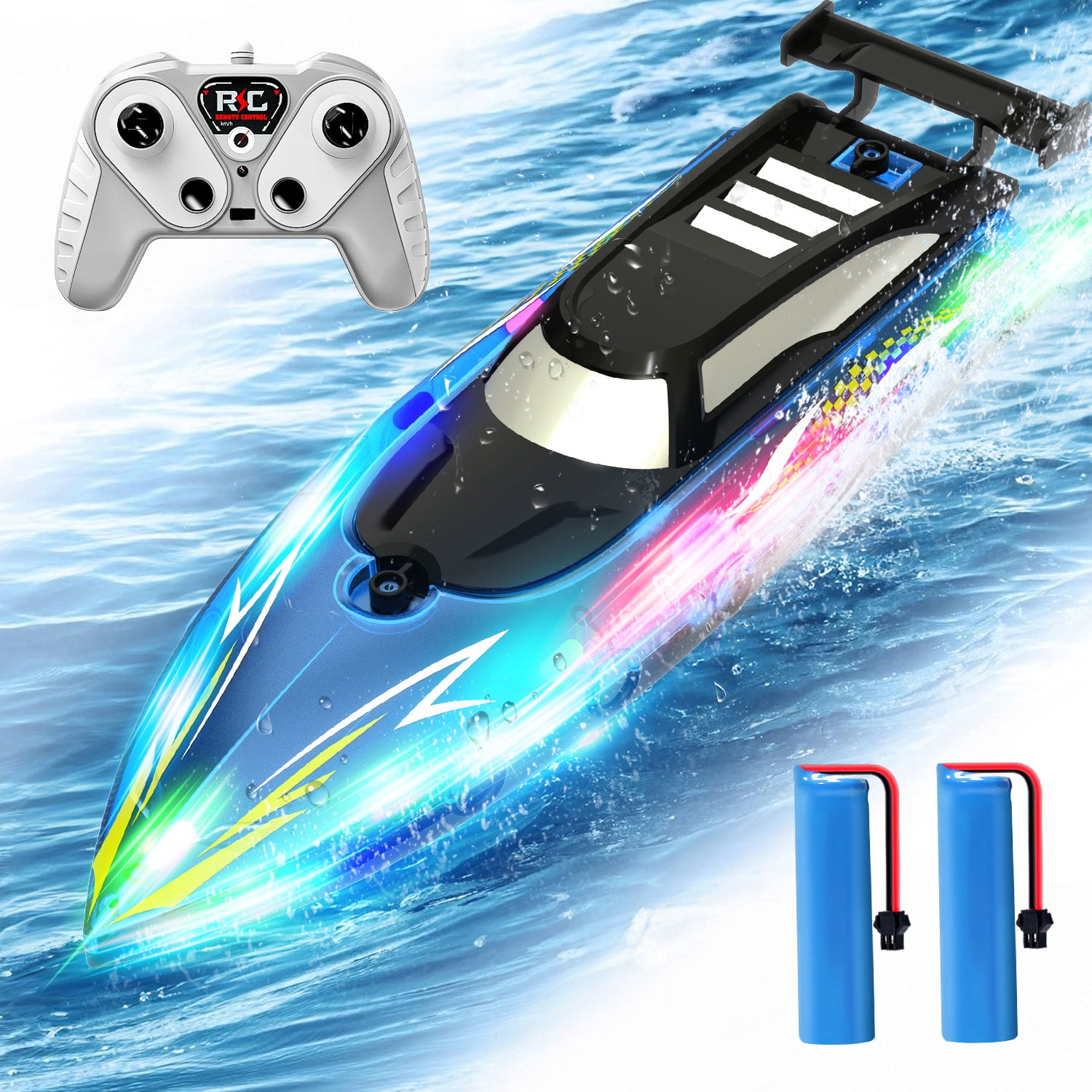 Walmart savings: JoyStone Electric RC Boat with LED Lights - 2.4Ghz, 360°Flip Stunt, Water Toy for Pool, Gift for Boys Girls 8-12 (Blue)