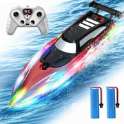 JoyStone RC Boat with LED Lights for Adults and Kids - 2.4Ghz Remote Control Boat for Pool and Lakes, 360°Flip Stunt Racing Boats, Gifts for 8-12 Boys Girls(Red)