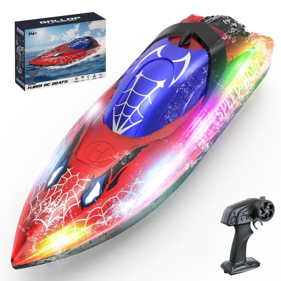 JoyStone RC Boat for Pools and Lakes, 2.4G Remote Control Boat with LED Lights, Racing Boats for Kids & Adults with 2 Rechargeable Battery, Gifts for Boys Girls (Red)