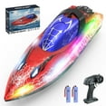 thumbnail image 1 of JoyStone RC Boat for Pools and Lakes, 2.4G 15+ MPH Fast Remote Control Boat with LED Lights, Racing Boats for Kids & Adults with 2 Rechargeable Battery, Gifts for Boys Girls (Red), 1 of 11