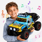 JoyStone 1:8 RC Car for Kids, 4WD Off-Road Monster Truck with Dynamic Eye Lights, Music, LED Headlights, 2 Batteries, 60+ Min Playtime, Remote Control Truck for
