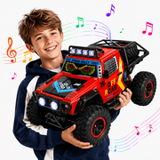 JoyStone 1:8 RC Car for Kids, 4WD Off-Road Monster Truck with Dynamic Eye Lights, Music, LED Headlights, 2 Batteries, 60+ Min Playtime, Remote Control Truck for