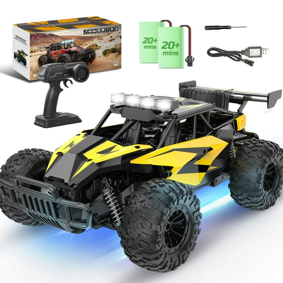 JoyStone RC Cars 1:14 Scale Remote Control Truck, 15+ mph High Speed Monster Truck with LED Headlights, Chassis Lights and 2 Batteries for Boys Kids, Yellow