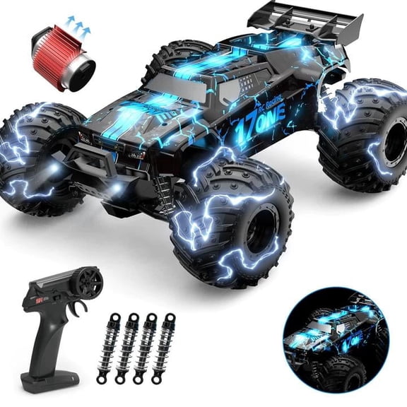 JoyStone Glowing RC Cars with Body Lights & Headlights, 1:14 Scale Remote Control Truck, 15+ mph High Speed Monster Truck, 2 Batteries for Boys Kids, Blue