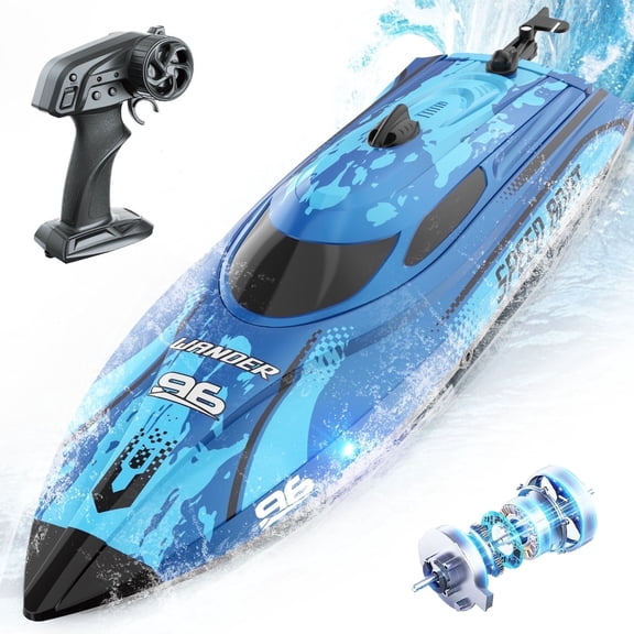 JoyStone Remote Control Boat with LED Lights, 20+ mph, 12 inch High-Speed RC Racing Boats for Pool & Lakes, Pool Toys for Kids & Adults, Blue