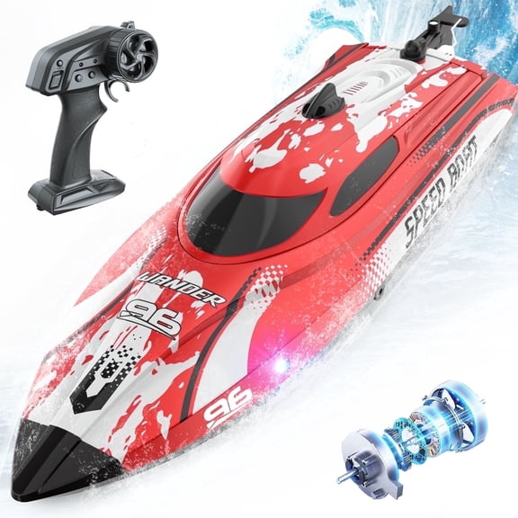 JoyStone Remote Control Boat with LED Lights, 25KM/H, 12 inch High-Speed RC Racing Boats for Pool & Lakes, Pool Toys for Kids & Adults, Blue