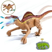 JoyStone Remote Control Dinosaur Toys, Gesture Sensing RC Dinosaurs - Realistic Walking, Roaring, and Spraying Spinosaurus Toys Robot Dinosaur for Kids, Brown