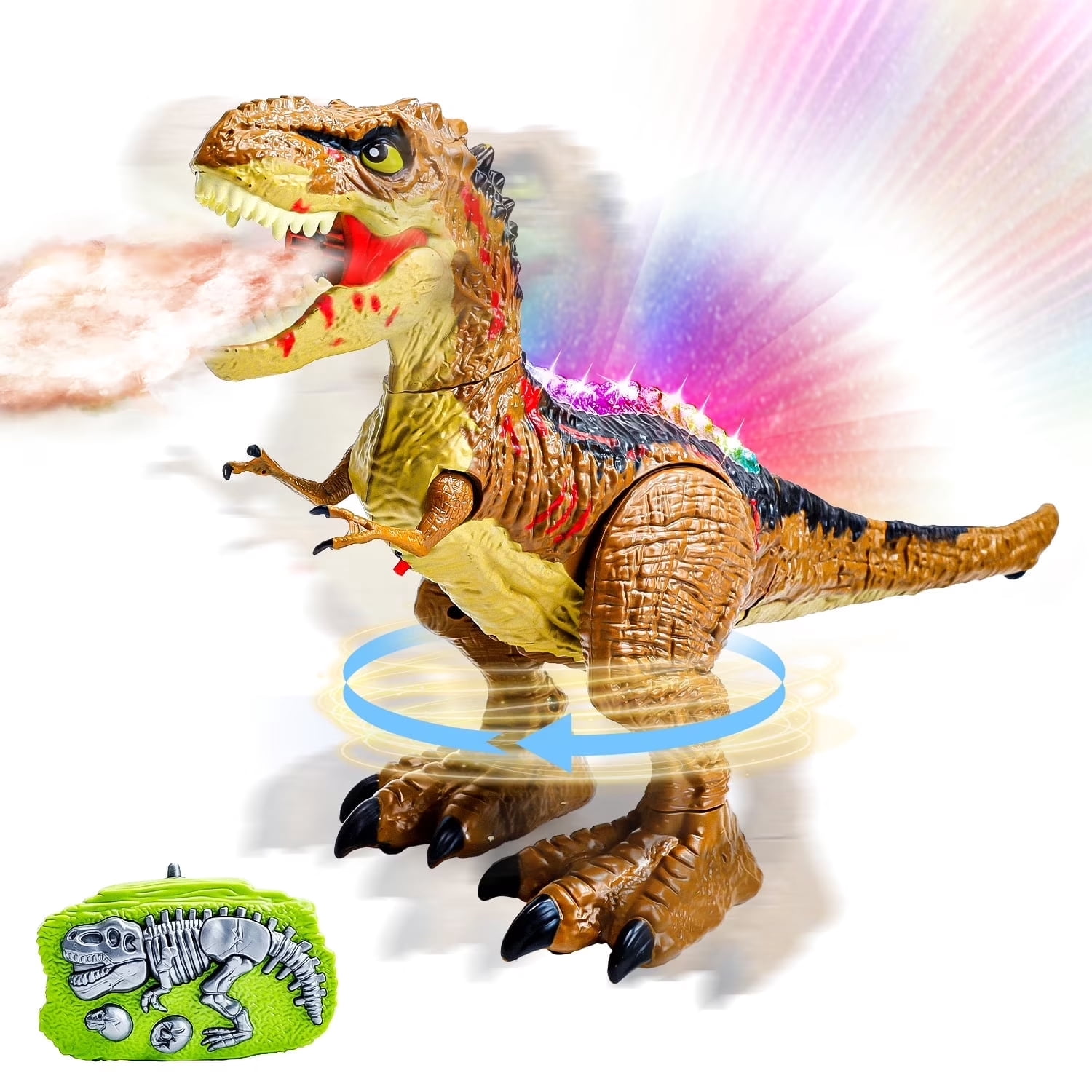 JoyStone Remote Control Dinosaur Toys for Kids, Electric Walking RC T-Rex, Realistic Tyrannosaurus Dino Robot with Roaring and LED Light for Boys and Girls Age 3+, Brown