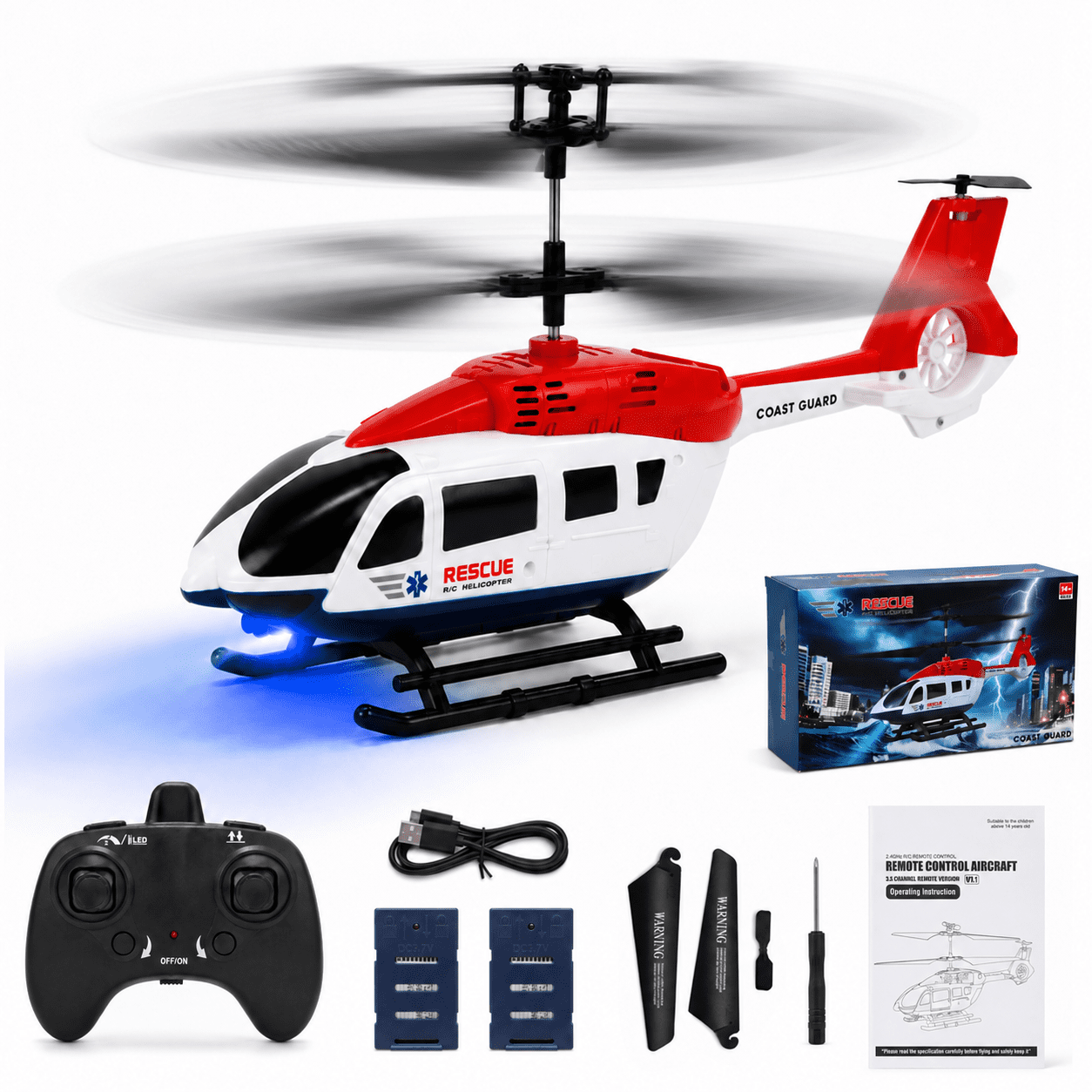JoyStone Rescue Helicopter Toy for Kids, 2.4GHz Remote Control Helicopter with 2 Speed Modes, 30+ Min Flight Time, LED Lights & Altitude Hold, RC Toys for Boys Girls Beginner