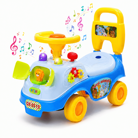 JoyStone Ride On Push Car for Toddlers, Push Walker Ride On Car with Lights, Music and Horn, Under Seat Storage, Push Car for Boys Girls, Blue, Lion