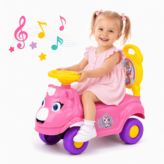 JoyStone Ride On Push Car for Toddlers, Push Walker Ride On Car with Music, Sounds, Interactive Steering Wheel, Indoor Outdoor Ride On Toy for Boys Girls, Pink