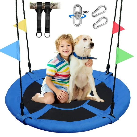 JoyStone Saucer Tree Swing Set for Kids Adults, 40" Durable Multi-Strand Adjustable Ropes Flying Swing Seat for Outdoor Playground, Backyard, Blue