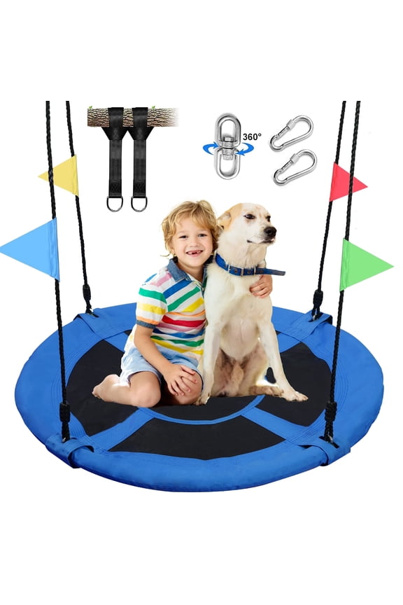 Saucer Tree Swing Set for Kids Adults, 40" Durable Multi-Strand Adjustable Ropes Flying Swing Seat for Outdoor Playground, Backyard, Blue