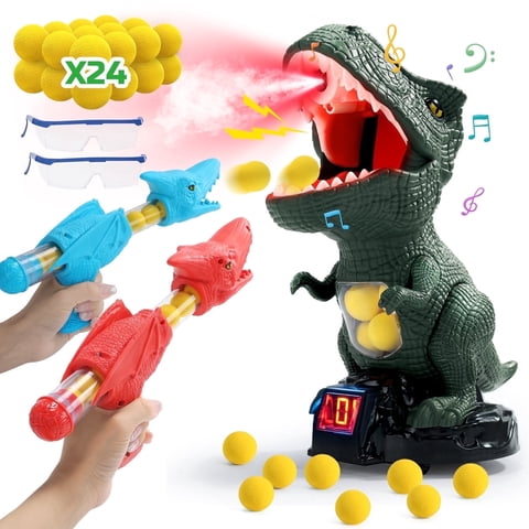 JoyStone Moveable Dinosaur Shooting Game Toy for Kids, Shooting Target with 2 Pump Blasters, 24 Foam Balls and LCD Score Record