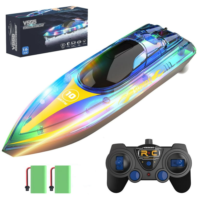 JoyStone Summer Radio Control Boat for Pools and Lakes Waterproof Electric Ship 15 mph with LED Lights 2 Batteries for Kids Blue Walmart