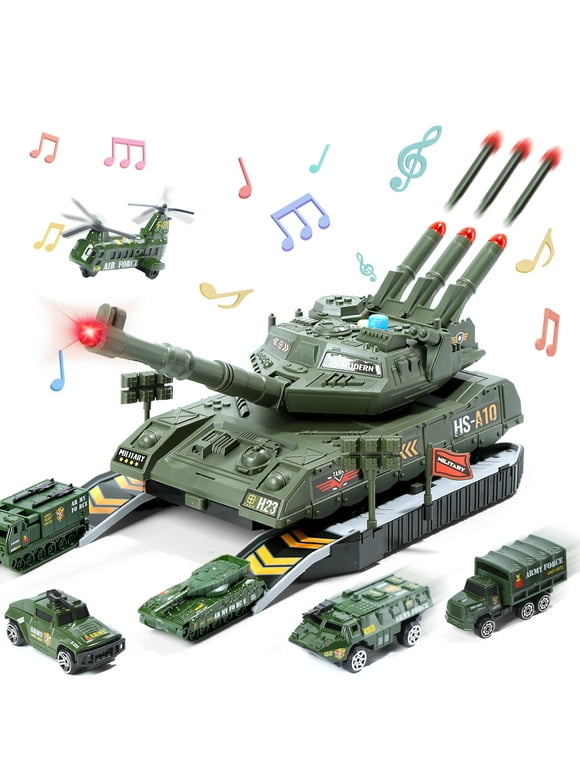 JoyStone Tank Toys for Boys, Army Toys Tank with 6PCS Alloy Die-Cast Army Vehicles with Light & Sound, Kids Military Tank  for 3-8 Year Old Kids Gifts