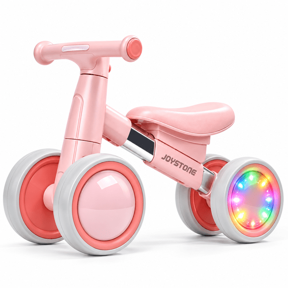 JoyStone Toddler Balance Bike with Light-Up Wheels, No Pedal Baby Balance Bike with 4 Silent Wheels, Adjustable Seat, First Ride-On Toy for 1 Year Old Boys Girls, Pink