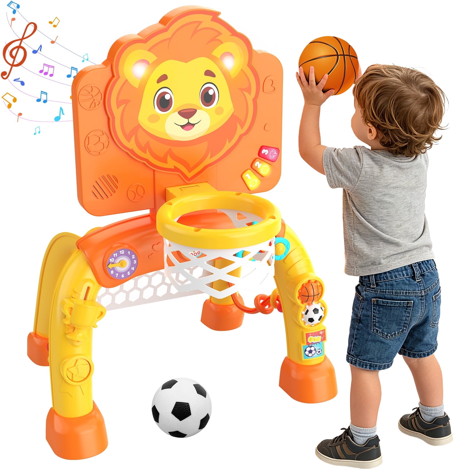 JoyStone JoyStone Toddler Basketball Hoop, 2-in-1 Basketball Goal with Music Lights, Kids Activity Center Gifts for Boys and Girls Ages 1-3, Lion