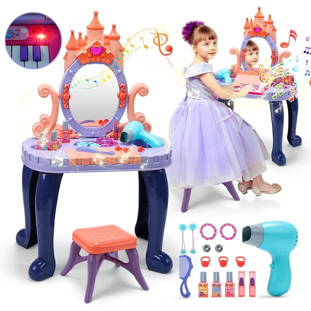 JoyStone Toddler Vanity Makeup Table with Mirror and Chair, Kids Makeup