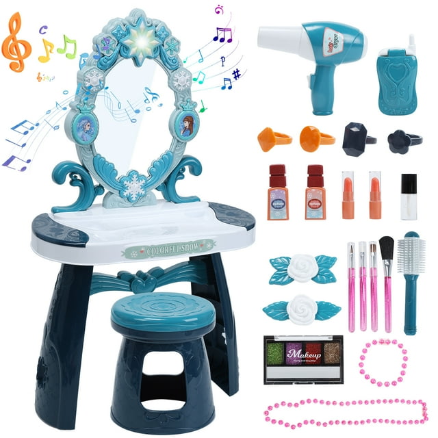 JoyStone Toddler Vanity Makeup Table with Mirror and Chair, Sound and