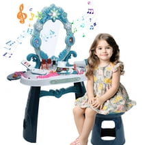 JoyStone Toddler Vanity Makeup Table with Mirror and Chair, Sound and Light Mirror and Beauty Accessories, Girls Vanity for Toddlers 3-5 Years Old, Blue