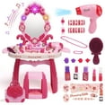 thumbnail image 1 of JoyStone Toddler Vanity Makeup Table with Mirror and Chair, Sound and Light Mirror and Beauty Accessories, Girls Vanity for Toddlers 3-5 Years Old, Pink, 1 of 8