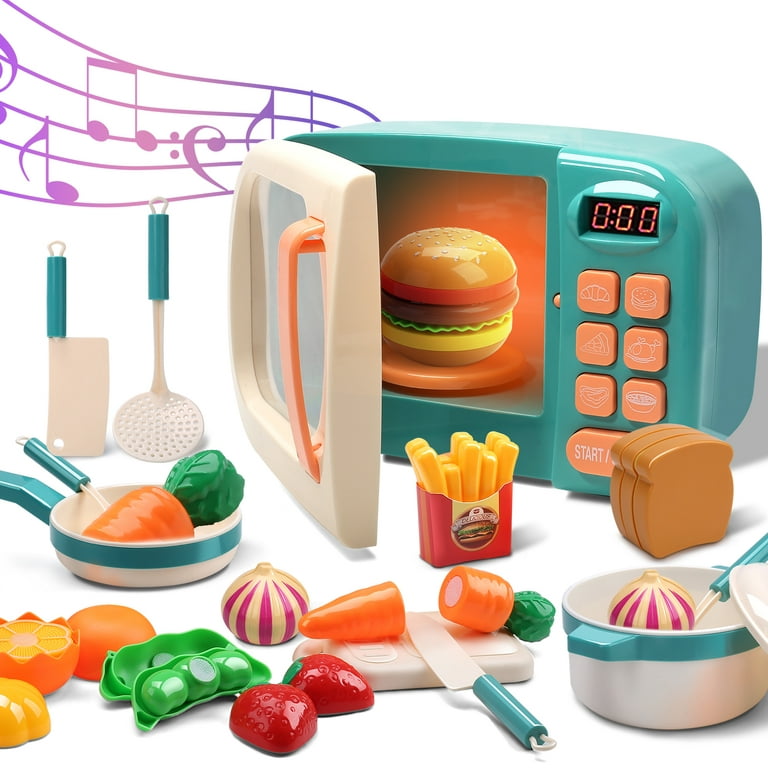  Toy Oven Play Kitchen Accessories - Realistic Pretend Play  Appliance for Kids with Lights & Sounds, Unique Kids Kitchen Playset Play  Food Toddler Learning Toys for Boys Girls Gift Birthday Christmas 