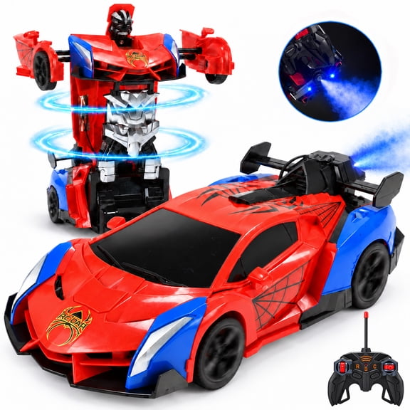 JoyStone Transforming RC Car for Kids, 2-in-1 Robot and Stunt Car with One-Key Conversion, Remote Control Car with Lights and Spray, Robot Toys Birthday Gifts for Boys Girls