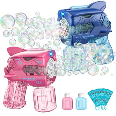 JoyStone 2 Pack Mini Shark Bubble Machine, 5000  Bubbles/Min, Portable Bubble Machine with Lights & Solution, Gift for Kids 3-6 Outdoor Fun