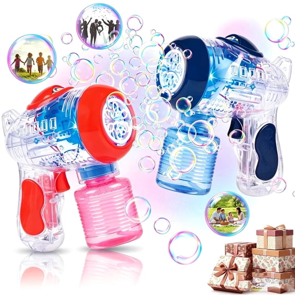 JoyStone 2 Pack Bubble Machine for Kids, Automatic Light Up Bubble Blower with 6 Bottles Refill Solution, Bubble Toys for Kids 3+