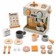 JoyStone Wooden Coffee Maker Toy Set for Kids, Pretend Play Kitchen Playset, Coffee Machine with Cups & Dessert Toys, Birthday Gift for Boys Girls Age 3+