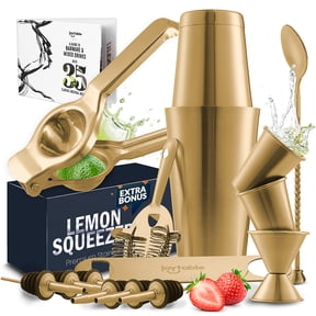 JoyTable 16pc Bartender Cocktail Shaker Set, Stainless Steel Bartender Kit Bar Tool Set, with All Bar Accessories Plus Lemon Squeezer and Great Recipe Book