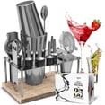 thumbnail image 1 of JoyTable 17pc Bartender Cocktail Shaker Set, Black Bartender Kit Bar Tool Set With Stand, with All Bar Accessories Plus Lemon Squeezer and Great Recipe Book, 1 of 8
