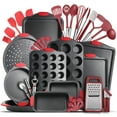 thumbnail image 1 of JoyTable Nonstick Carbon Steel Bakeware Set, 39pc Black Baking Pan Set With Silicone Handles & Red Cooking Utensil Set, 1 of 10