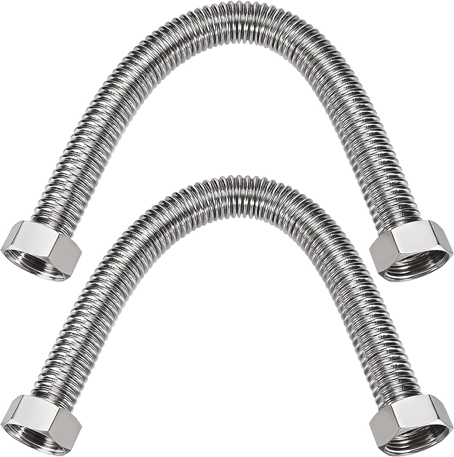 JoyTube 3/4×3/4 Inch Corrugated Shower hoses 18 inch Stainless Steel Flexible Female Fitting Water Heater Pipe 2 pcs