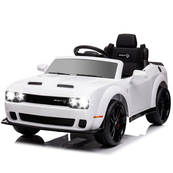 JoyWheels 12V Licensed Dodge Challenger Ride on Toy, Remote Control Electric Car for 3-6 Years,3mph,White