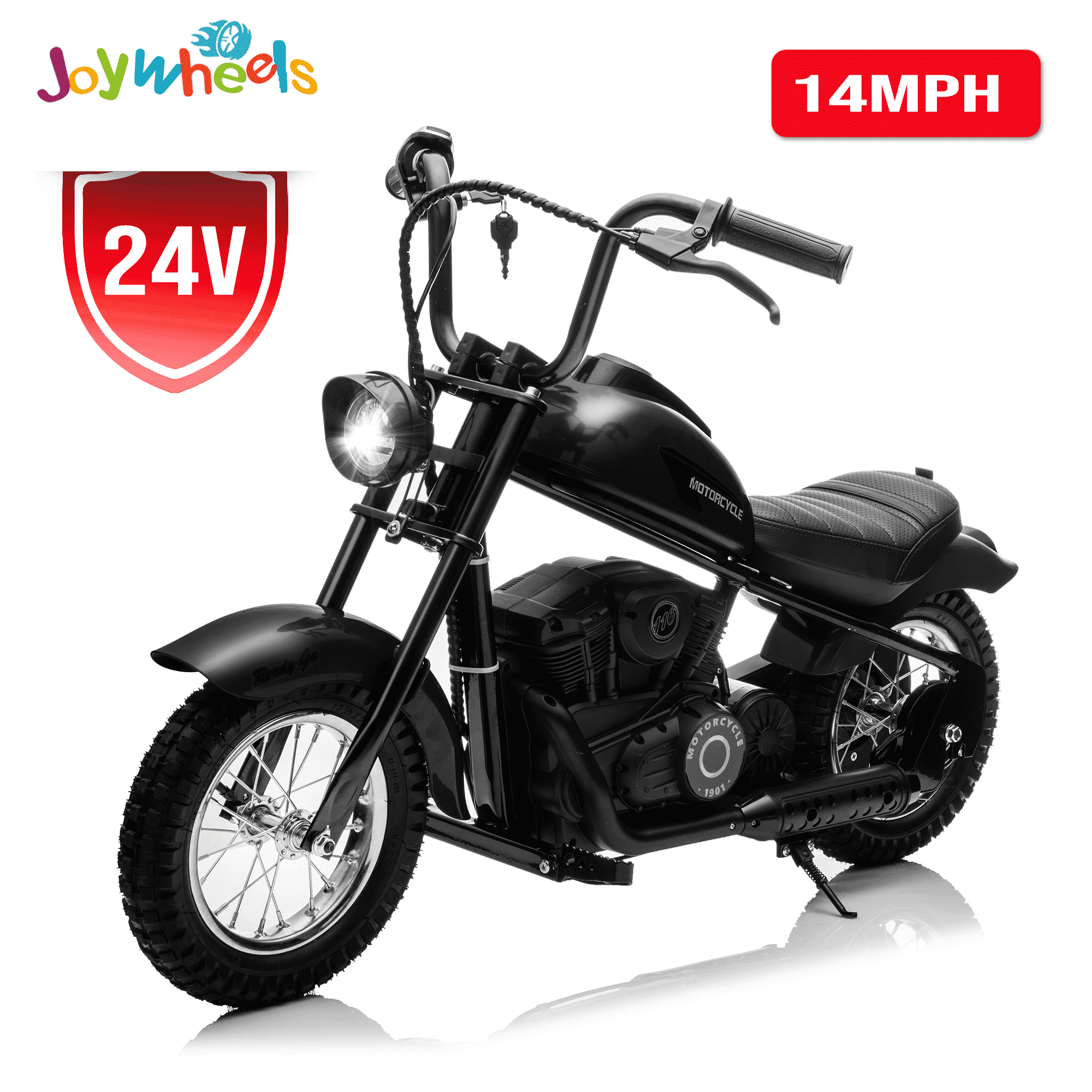 JoyWheels 24V Electric Dirt Bike, 250W Ride on Toy Motorcycle for kids,14 mph, Age 13+,Black